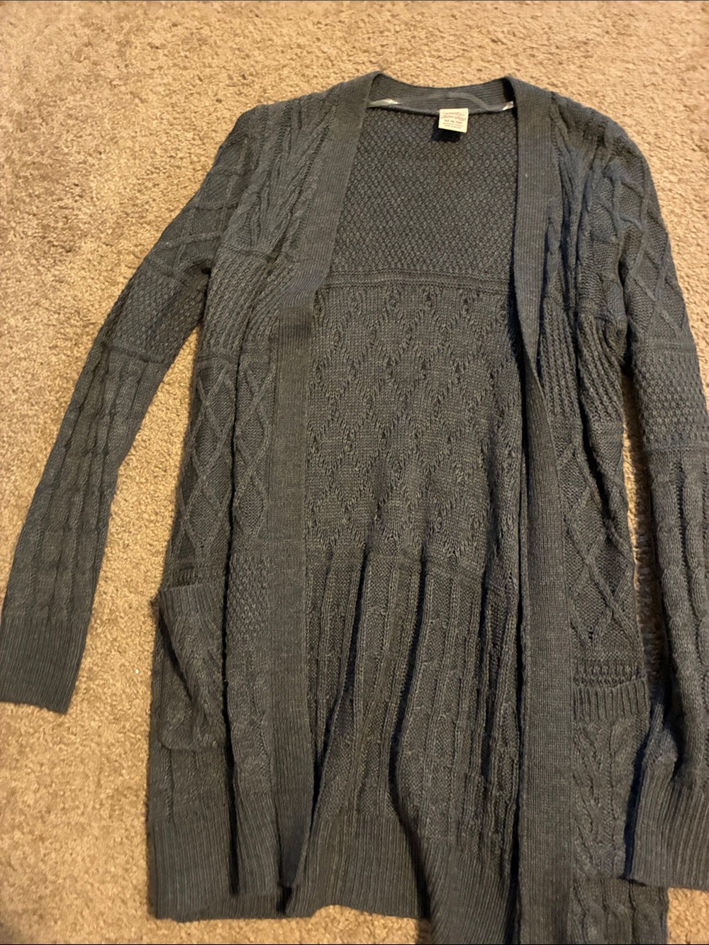 Faded Glory Charcoal Cable-Knit Open Cardigan